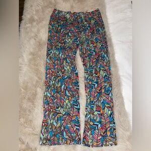 Isaac Mizrahi Multicolor Feather Print Wide Leg Pants